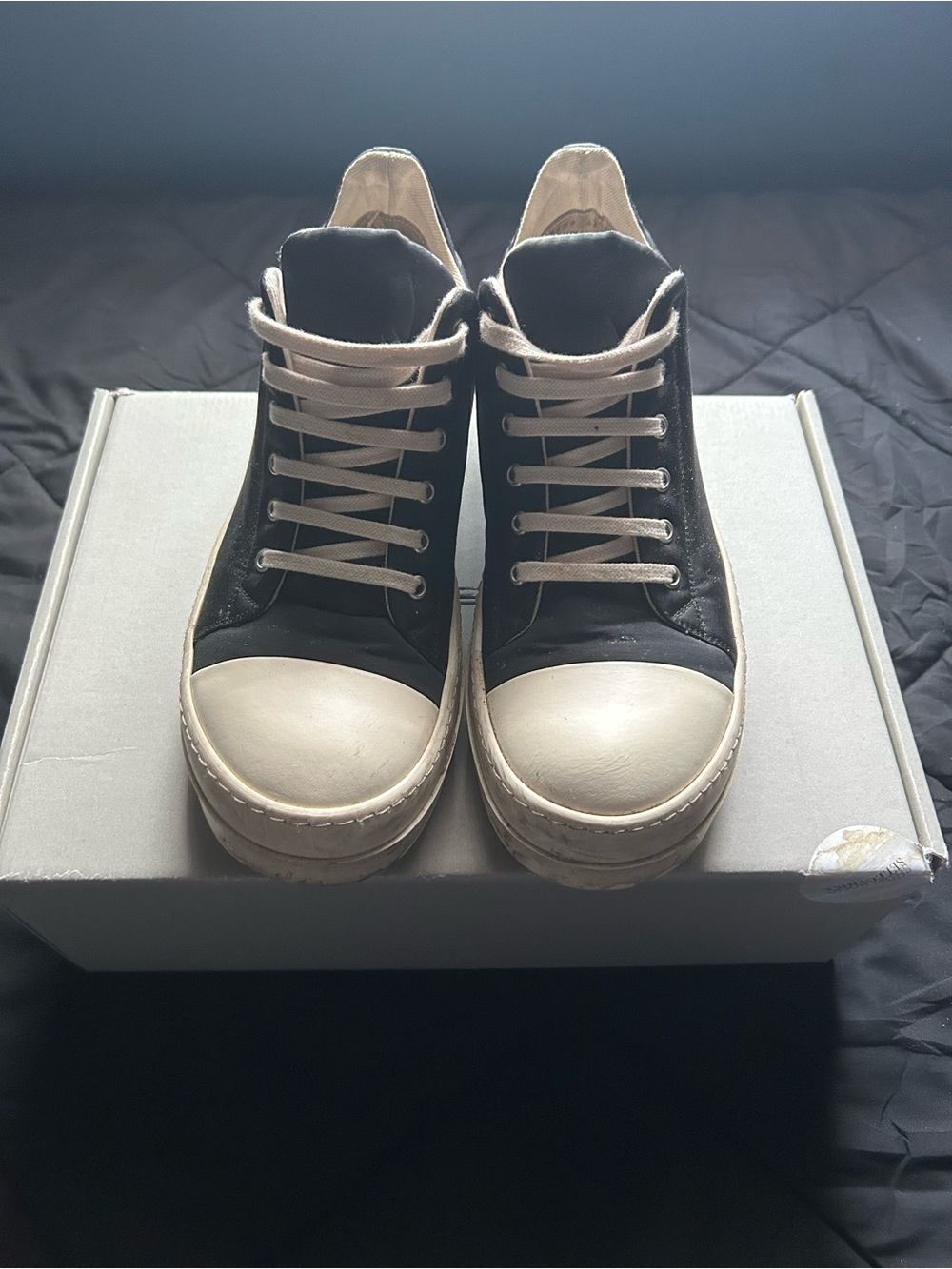 Rick Owens Black High-Top Sneakers with Cream Accents